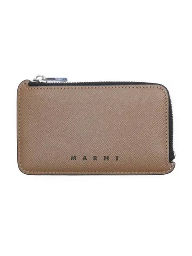 Engraved Logo Zippered Leather Card Wallet Brown - MARNI - BALAAN 2