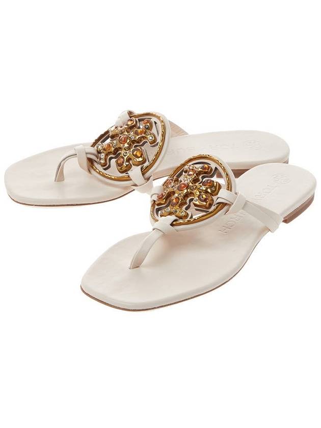 Jeweled Miller Flip Flop Sandals White - TORY BURCH - BALAAN.