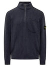 Half Zip-up Loose Fit Uneven Cotton Yarn Knit Top Navy - STONE ISLAND - BALAAN 2