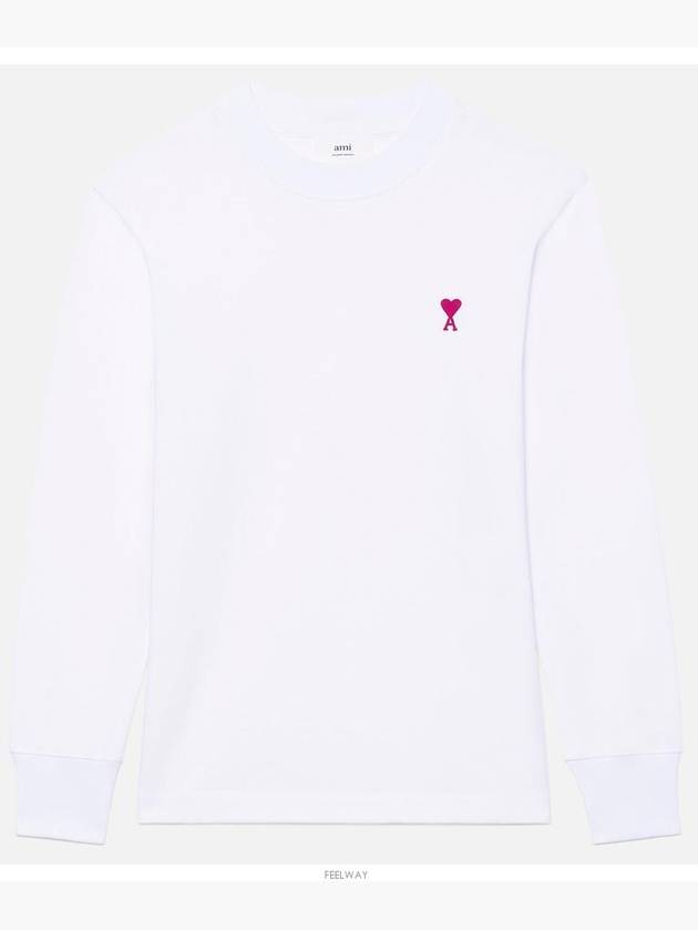 Small Heart Logo Long Sleeve T-Shirt White - AMI - BALAAN 2