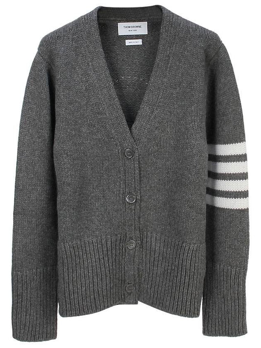 Cashmere Pearl Embroidery Cardigan Medium Gray - THOM BROWNE - BALAAN.