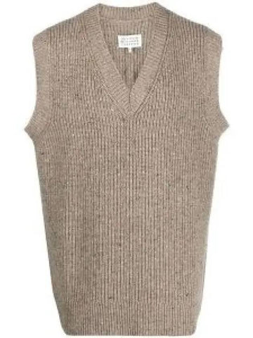 V neck ribbed knit walnut S50FB0097 S18207 732 1203695 - MAISON MARGIELA - BALAAN 1