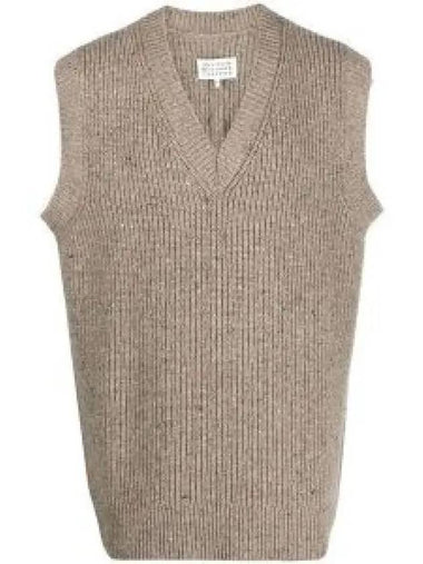 V neck ribbed knit walnut S50FB0097 S18207 732 1203695 - MAISON MARGIELA - BALAAN 1