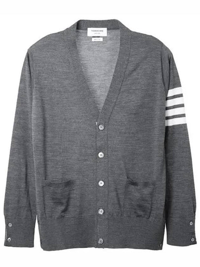 Men's Sustainable Classic Diagonal Wool Cardigan Medium Grey - THOM BROWNE - BALAAN 2