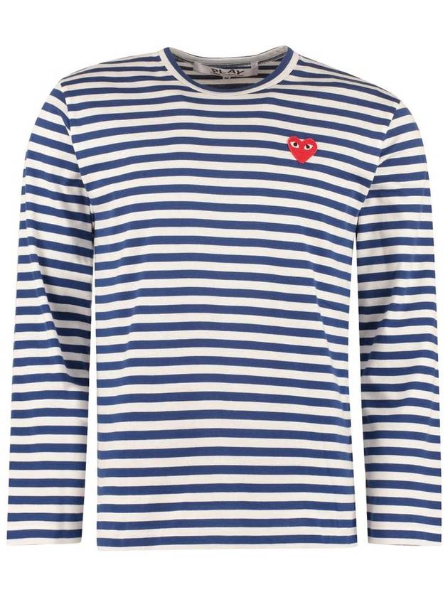 Red Heart Wappen Stripe Long Sleeve T-Shirt Blue - COMME DES GARCONS PLAY - BALAAN 2