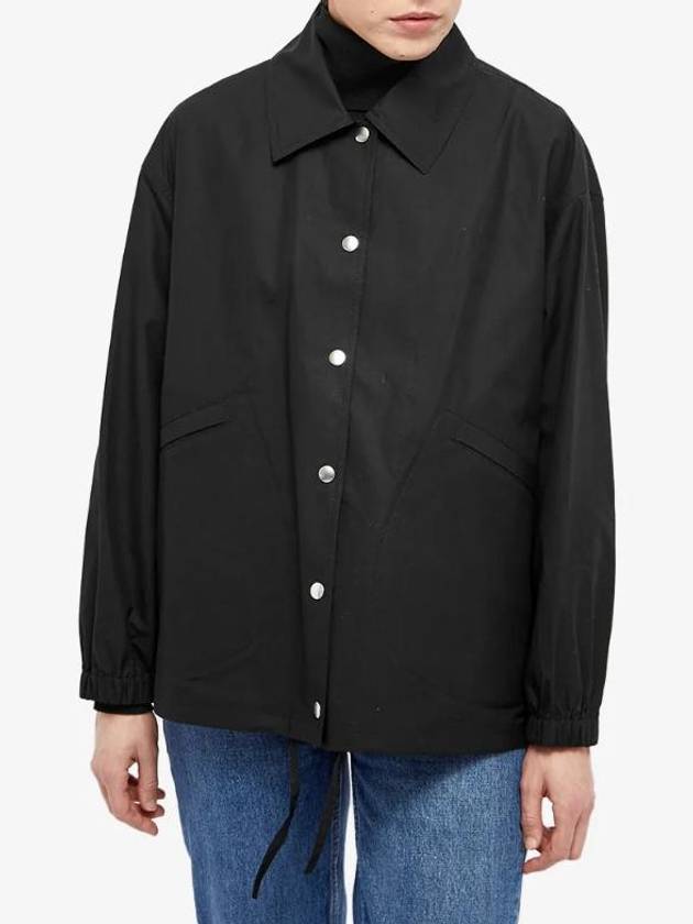 Back Logo Print Drawstring Cotton Shirt Jacket Black - JIL SANDER - BALAAN 2