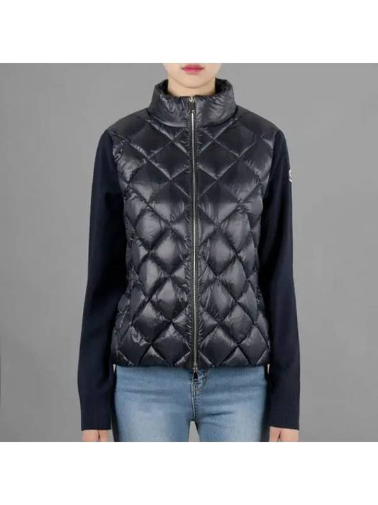 Women's Logo Patch Wool Padded Zip-Up Cardigan Navy - MONCLER - BALAAN 2