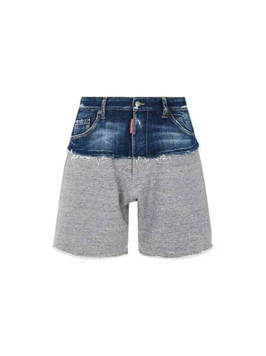 Men s denim color combination wide shorts melange gray - DSQUARED2 - BALAAN 1