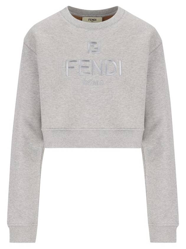 Crewneck Cropped Sweater Grey - FENDI - BALAAN 2