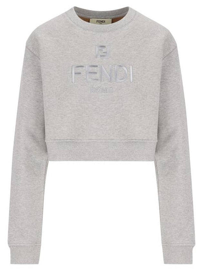 Crewneck Cropped Sweater Grey - FENDI - BALAAN 2