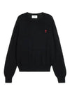 Heart Embroidered Logo Crew Neck Knit Top Black - AMI - BALAAN 3