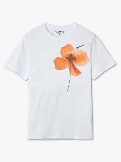 Women's Flower Cotton Short Sleeve T-Shirt White - GANNI - BALAAN 2