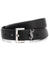 Silver Hardware Monogram Buckle Leather Belt Black - SAINT LAURENT - BALAAN 4