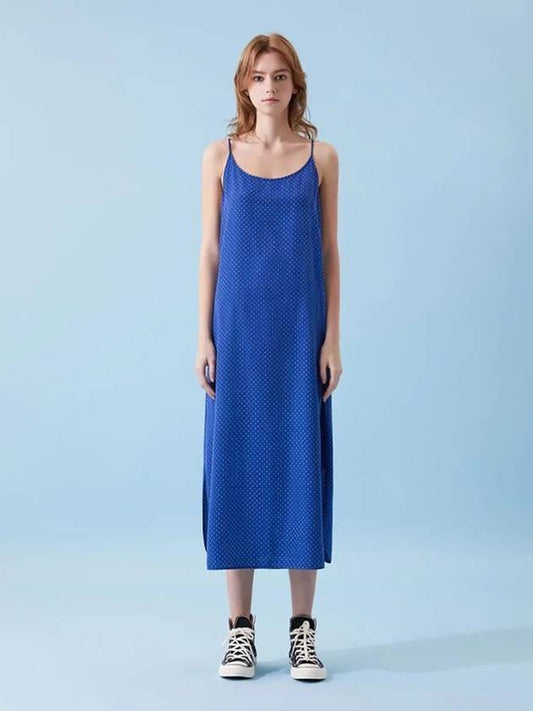 Long Slip Strap Tank Top Print Dress Blue - VOYONN - BALAAN 1