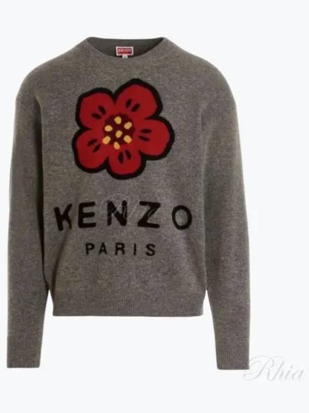 Men's Boke Flower Merino Wool Knit Top Grey - KENZO - BALAAN 2