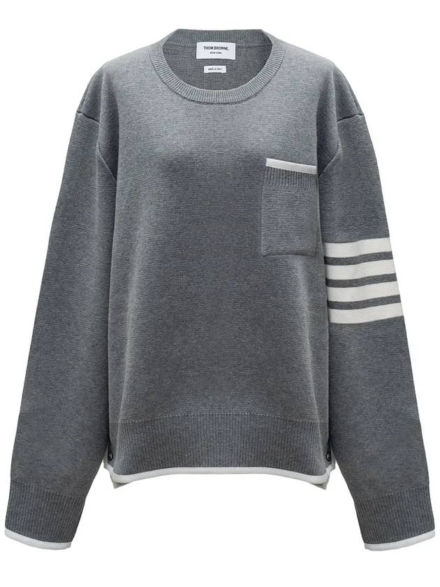 Milano Stitch 4-Bar Boxy Crew Neck Pullover Knit Top Grey - THOM BROWNE - BALAAN 2