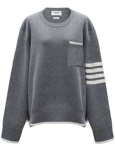 Milano Stitch 4-Bar Boxy Crew Neck Pullover Knit Top Grey - THOM BROWNE - BALAAN 2