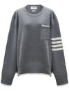 Milano Stitch 4-Bar Boxy Crew Neck Pullover Knit Top Grey - THOM BROWNE - BALAAN 3