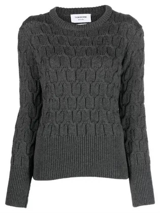 Merino Crisscross Cable Stitch Crewneck Knit Top Grey - THOM BROWNE - BALAAN 1