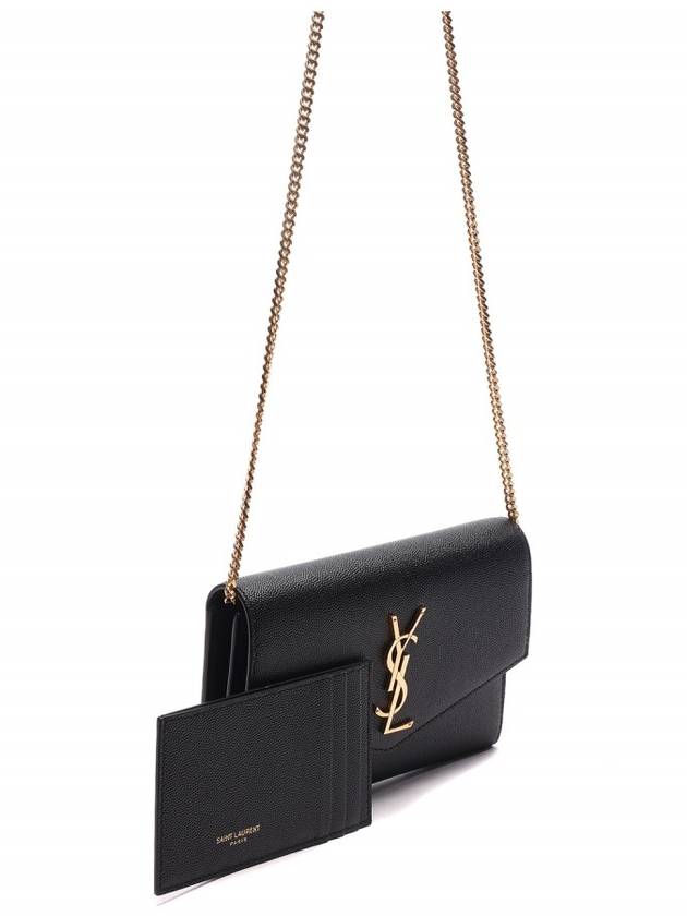 Monogram Uptown Chain Embossed Leather Long Wallet Black - SAINT LAURENT - BALAAN 4