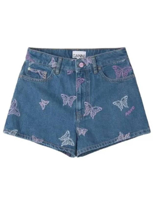 Butterfly logo denim shorts - GANNI - BALAAN 1