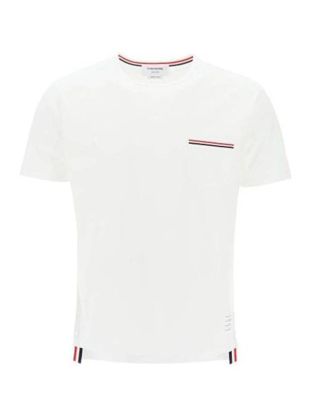 Men's Medium Weight Jersey Tipped Pocket Crewneck Short Sleeve T-Shirt White - THOM BROWNE - BALAAN 2