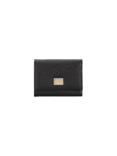 Logo Patch Dauphine Leather Half Wallet Black - DOLCE&GABBANA - BALAAN 2