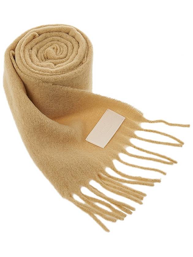 Logo Patch Fringe Wool Muffler Vanilla Cream - AMI - BALAAN 9