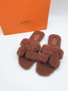 Oran Shearling Sandals Cognac - HERMES - BALAAN.