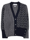 Funmix Donnyroll Cable 4 Bar V-Neck Cardigan Medium Grey - THOM BROWNE - BALAAN 2