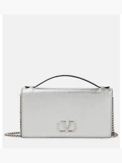 V Logo Signature Chain Leather Long Wallet Silver - VALENTINO - BALAAN 2