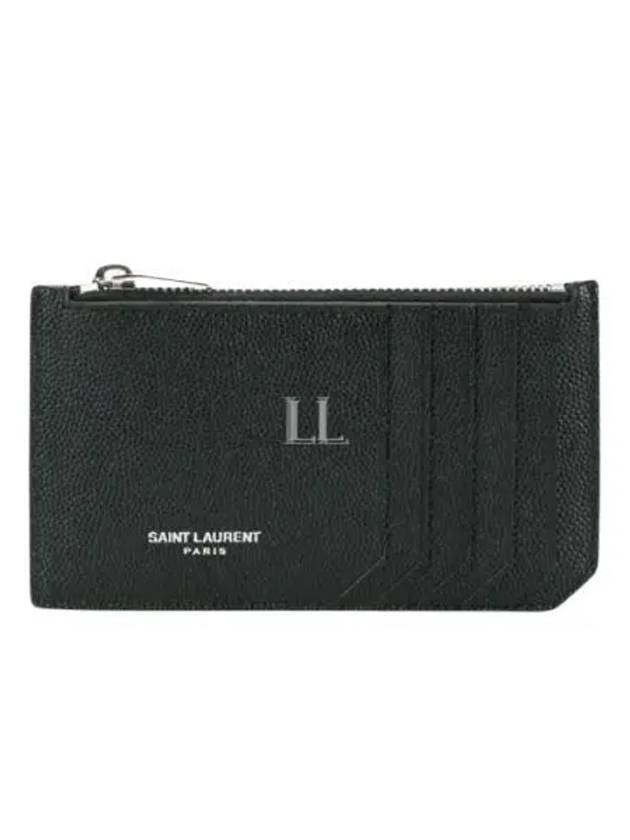 Leather Zipper Classic Fragment Card Wallet Black - SAINT LAURENT - BALAAN 2