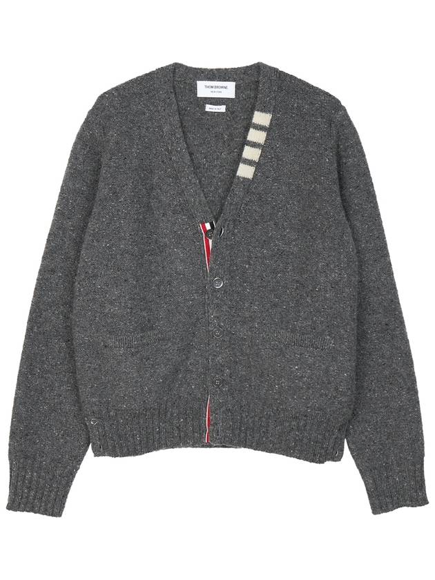 Reverse Jersey Stitch Donegal 4-Bar V-Neck Cardigan Grey - THOM BROWNE - BALAAN 2