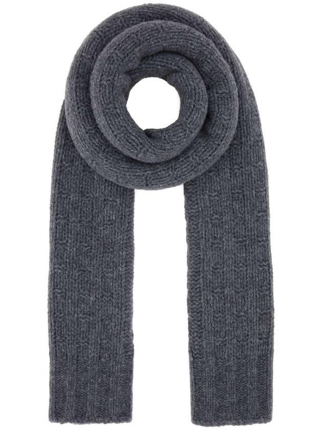 Logo Cable Knit Wool Muffler Grey - GANNI - BALAAN 1