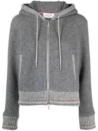 Drawstring Wool Fleece Zip-Up Hoodie Grey - THOM BROWNE - BALAAN 1