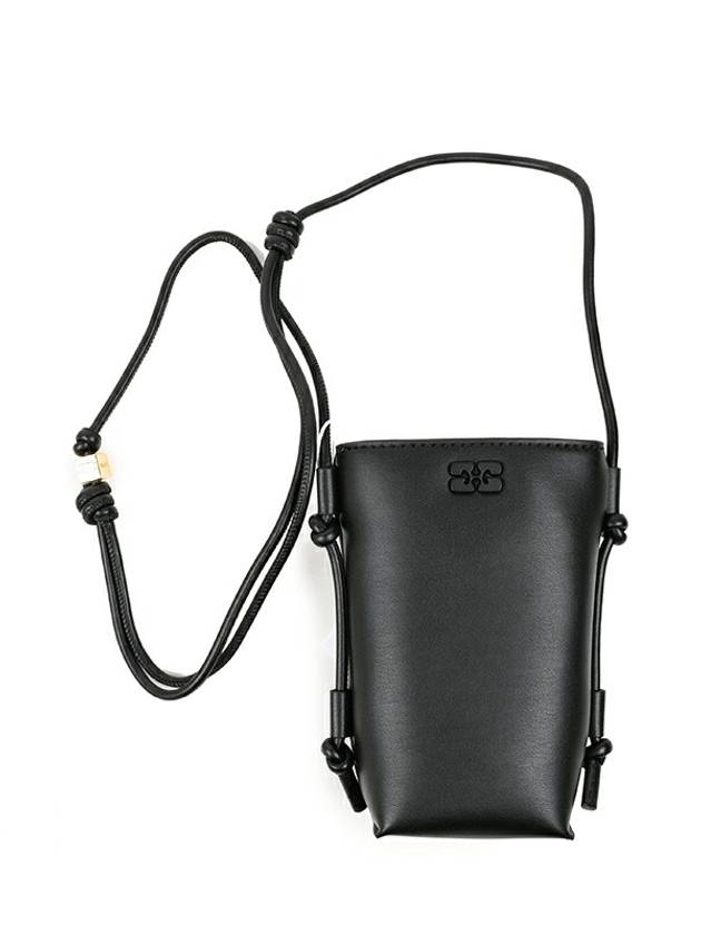 Bou Logo Leather Cross Bag Black - GANNI - BALAAN 2