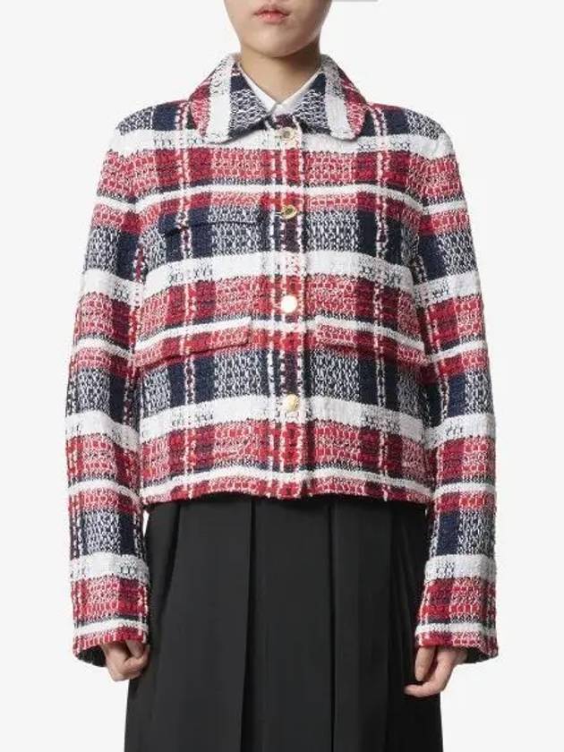 Madras Check Schenyl Tweed Round Collar Utility Jacket - THOM BROWNE - BALAAN 2