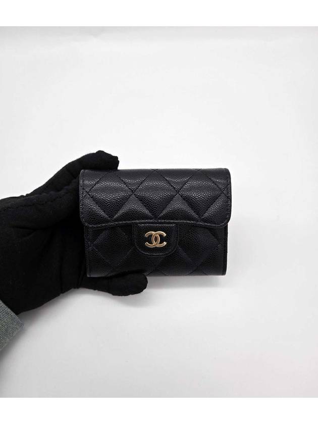 Classic Grained Calfskin Card Wallet Gold Black - CHANEL - BALAAN 6