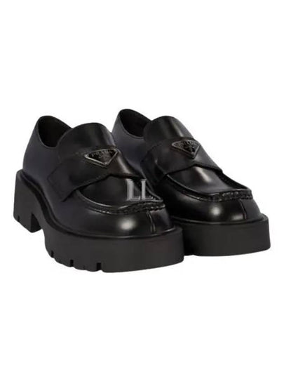 Triangle Logo Brushed Leather Loafers Black - PRADA - BALAAN 2