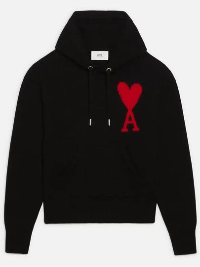 Big Heart Logo Wool Hoodie Black - AMI - BALAAN 2