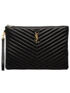 Gold Monogram Cassandre Matelasse Tablet Clutch Bag in Quilted Leather Black - SAINT LAURENT - BALAAN 1