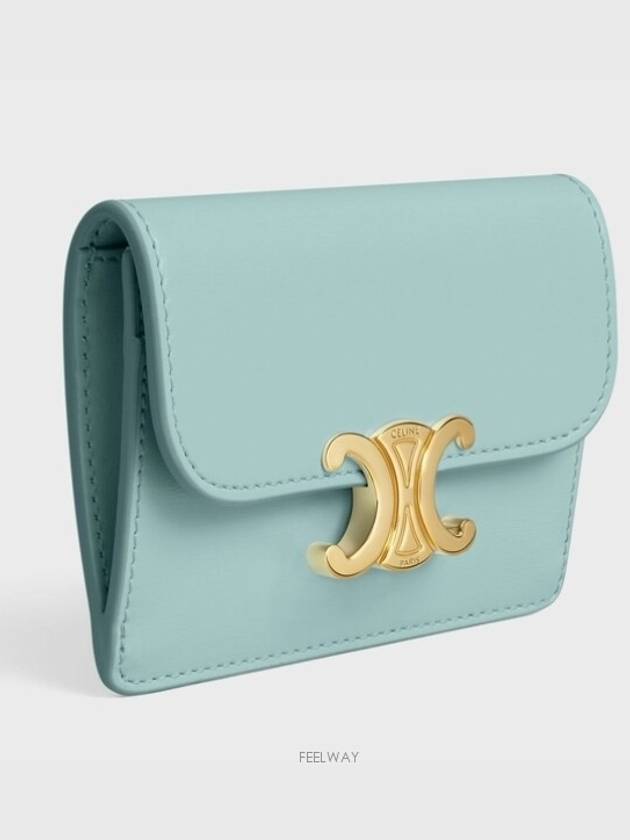 Flap Triomphe Card Wallet Shiny Calfskin Blue Lagoon 10I583DPV 06PS - CELINE - BALAAN 3