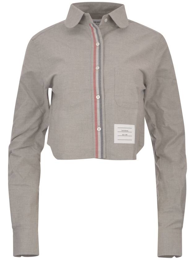 Women's Striped Cropped Cotton Long Sleeve Shirt Grey - THOM BROWNE - BALAAN 2