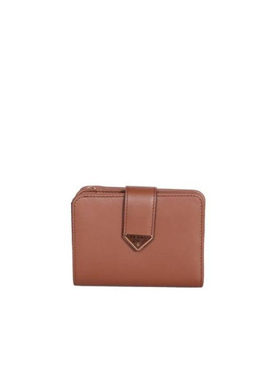 Triangle Logo Leather Half Wallet Cognac - PRADA - BALAAN 2