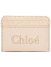 Sense Embroidered Logo Calfskin Card Wallet Light Beige - CHLOE - BALAAN 1