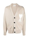 Big Heart Embroidered Logo Cardigan Pale Beige - AMI - BALAAN 1