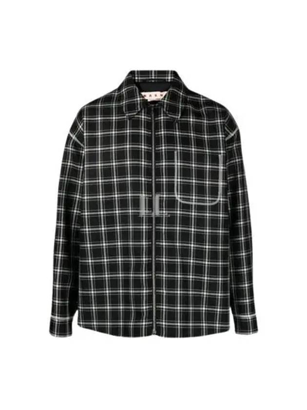 Plaid Pattern Virgin Wool Shirt Jacket Black - MARNI - BALAAN 2