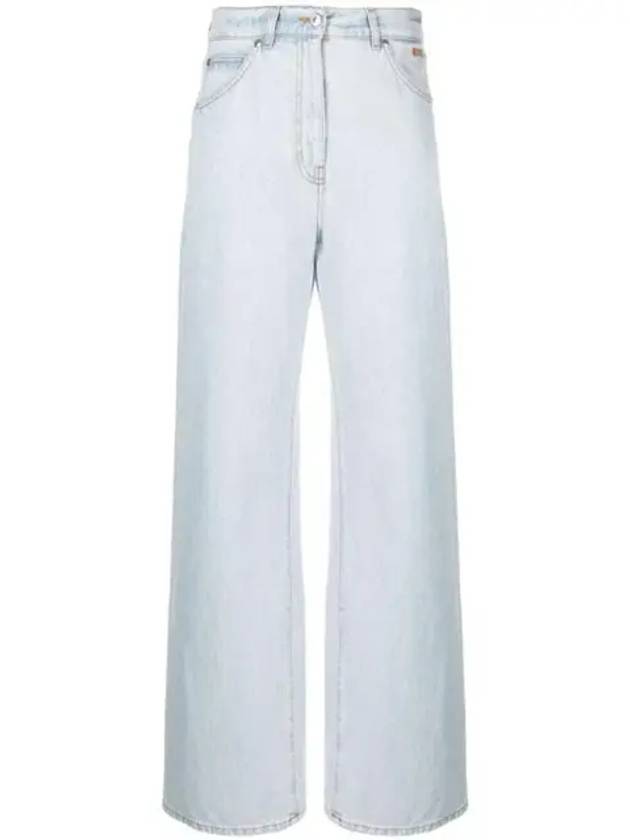 High Rise Denim Cotton Wide Jeans Blue - MSGM - BALAAN 2