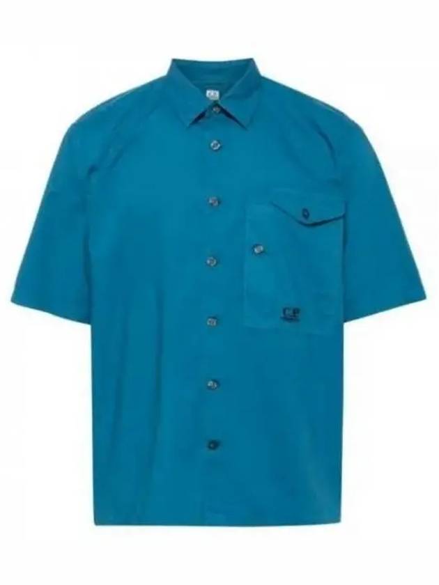 Cotton Popeline Short Sleeve Shirt Blue - CP COMPANY - BALAAN 2