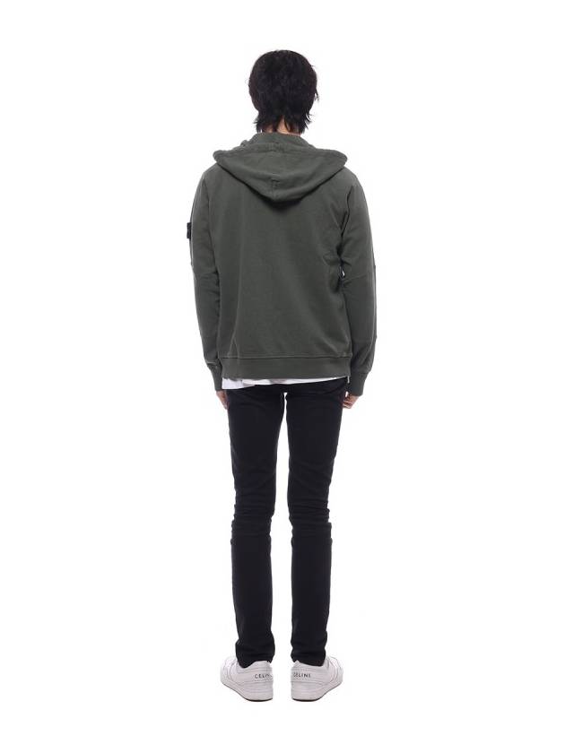 Men's Garment Dyed Malfile Zip Up Hoodie Dark Green - STONE ISLAND - BALAAN 6